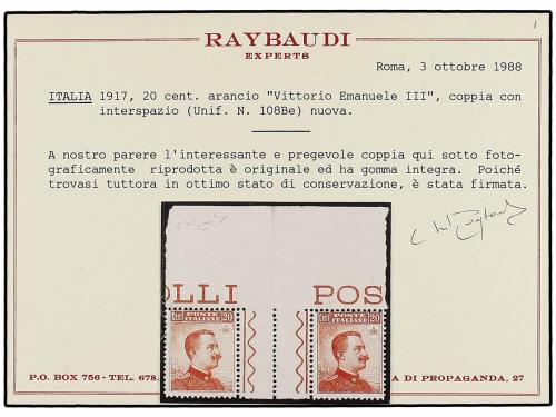 ** ITALIA. 1917-20. 20 cts. naranja. Pareja con INTERPANEL C