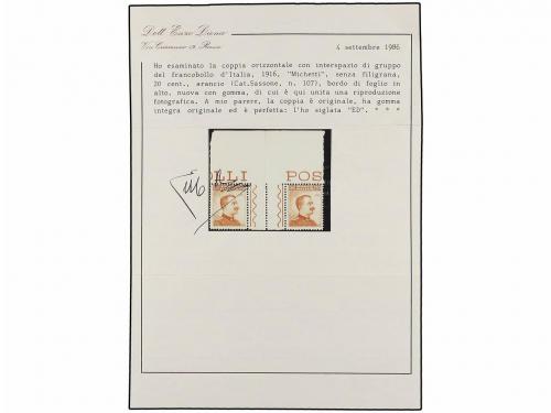 ** ITALIA. 1917-20. 20 cts. naranja. Pareja con INTERPANEL C