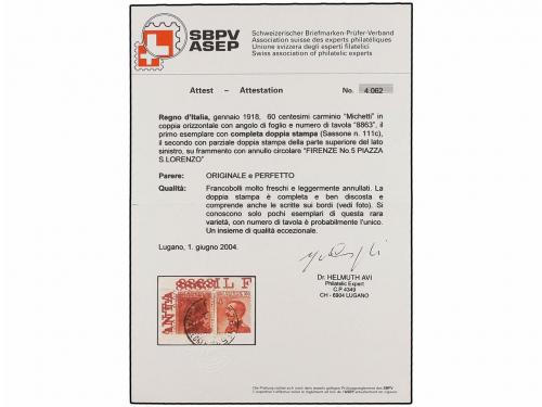 ¿ ITALIA. 1917-20. 60 cts. carmín en pareja, un sello DOBLE