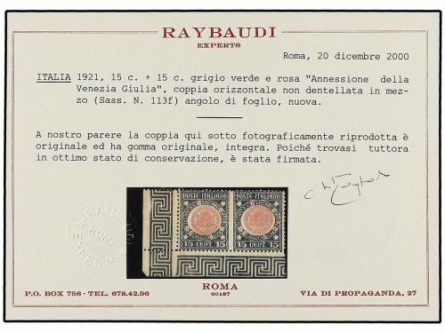 ** ITALIA. 15 cts. verde y rosa. Pareja SIN DENTAR EN MEDIO.