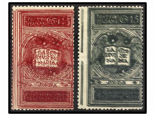 ** ITALIA. 1921. 15 cts. lila y 15 cts. gris, DOBLE IMPRESIÓ