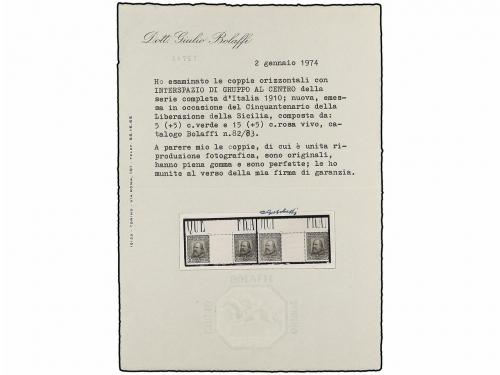 ** ITALIA. 1910. 5 cent. verde y 10 cts. rojo. Parejas con I