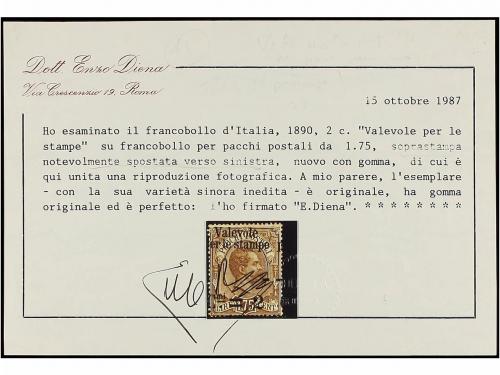 * ITALIA. Sa. 55adb. 1890. 2 cts. s. 1,75 liras castaño SOBR