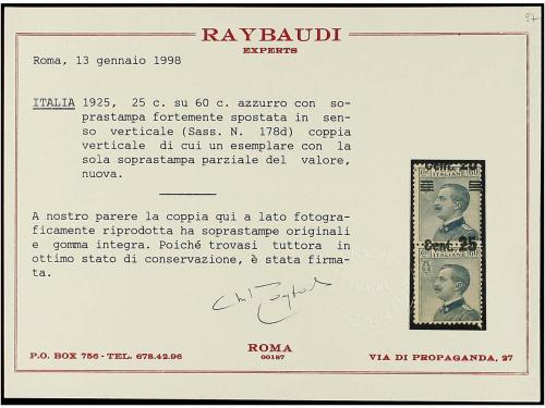 ** ITALIA. Sa. 179. 1925. 25 cts. s. 60 cts. azul. Pareja ve