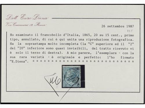 ° ITALIA. Sa. 23. 20 cts. s. 15 cts. azul. IMPRESIÓN PARCIAL