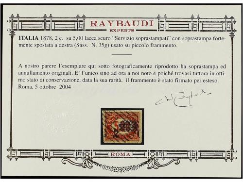 Δ ITALIA. Sa. 35e. 2 cts. s. 5,00 carmín sobre pequeño fragm