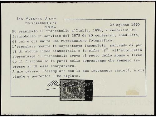 ° ITALIA. Sa. 31. 2 cts. s. 0,20 carmín IMPRESIÓN PARCIAL DE