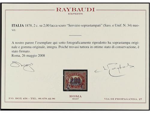 ** ITALIA. Sa. 34. 2 cts. s. 2,00 carmín. MAGNÍFICO. Cert. R