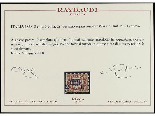 ** ITALIA. Sa. 31f. 2 cts. s. 0,20 carmín, SOBRECARGA DESPLA