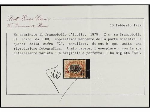 ° ITALIA. Sa. 36da. 2 cts. s. 10,00 carmín sin el "2". EXCEP