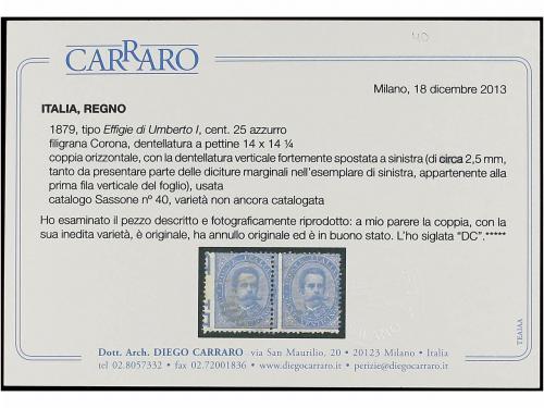 ° ITALIA. Sa. 40L (2). 25 cents. azul. Pareja DENTADO VERTIC