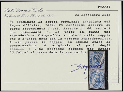 ° ITALIA. Sa. 40ca. 25 cts. azul. Pareja PAPEL EMPALMADO (ca
