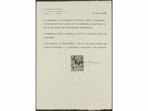 ° ITALIA. Ed. 53. 2 cts. s. 75 cts. verde, IMPRESIÓN PARCIAL