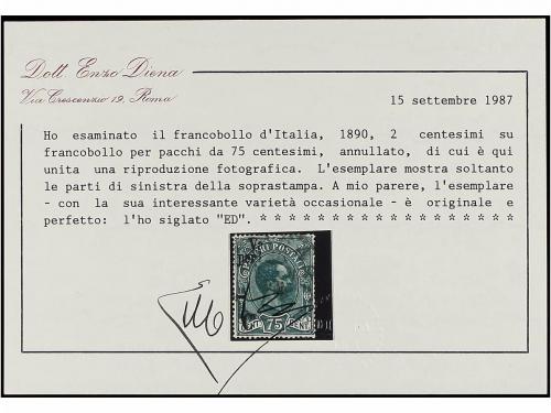 ° ITALIA. Ed. 53. 2 cts. s. 75 cts. verde, IMPRESIÓN PARCIAL