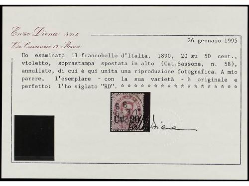 ° ITALIA. Sa. 58. 20 cts. s. 50 cts. violeta SOBRECARGA DESP