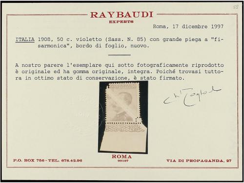 ** ITALIA. Sa. 85. 50 cts. violeta. Importante FUELLE DEL PA