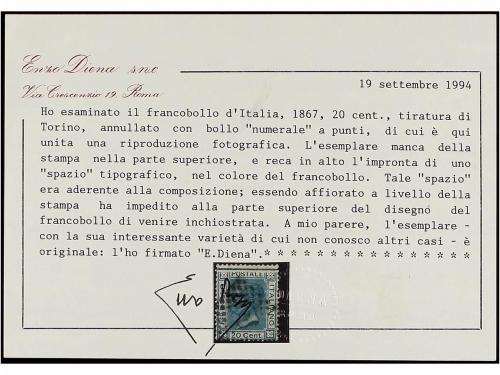 ° ITALIA. Sa. T-26. 20 cts. azul. FALTA PARTE DE LA IMPRESIÓ