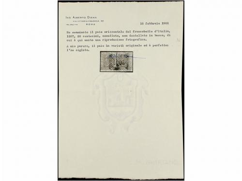 ° ITALIA. Sa. L26a. 20 cts. azul. Pareja horizontal, mat. 20