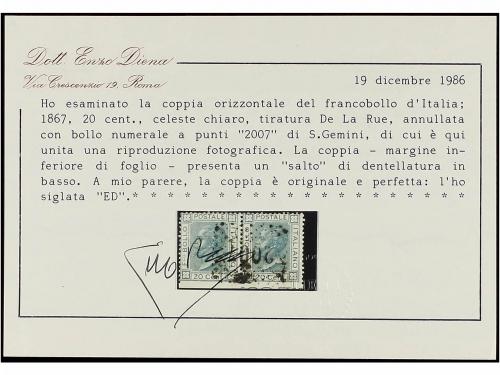 ° ITALIA. Sa. L26a. 20 cts. azul. Pareja horizontal, mat. 20