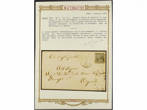 ✉ ITALIA. Sa. 24db. 1866. MONTEREALE a L&#39;AQUILA. 20 cts. azu