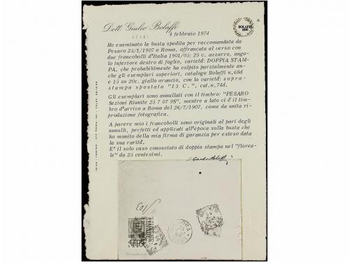 ✉ ITALIA. Sa. 73a, 79. 1907. PESARO a ROMA. 15 cts. s. 20 ct