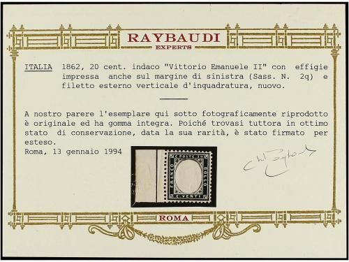 ** ITALIA. Sa. 2q. 20 cts. azul. LINEA DE RECUADRO VERTICAL 