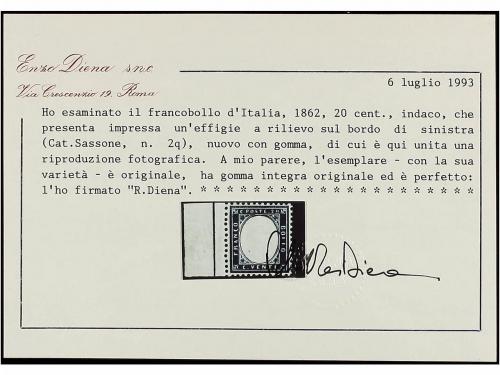 ** ITALIA. Sa. 2q. 20 cts. azul. LINEA DE RECUADRO VERTICAL 