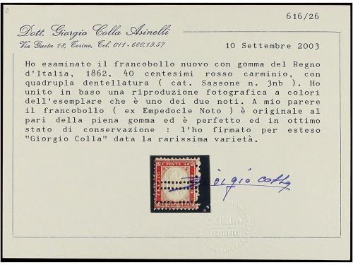 * ITALIA. Sa. 3nb. 40 cts. rosa CUÁDRUPLE DENTADO HORIZONTAL