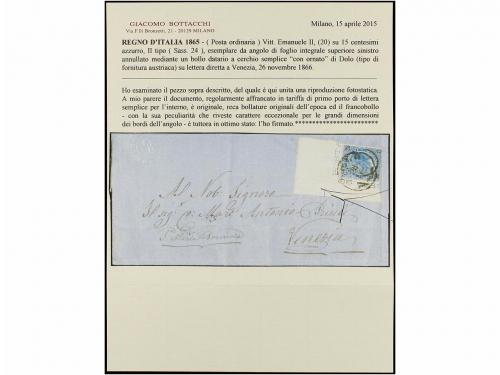 ✉ ITALIA. Sa. 24hc. 1865. DOLO a VENEZIA. 20 cts. s. 15 cts.