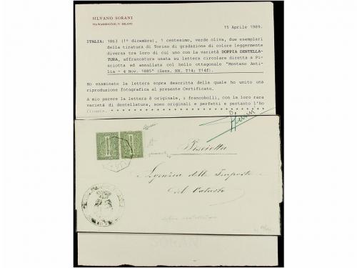 ✉ ITALIA. Sa. T-14f. 1885. MONTANO ANTILIA a PISCIOTTA. 1 ct