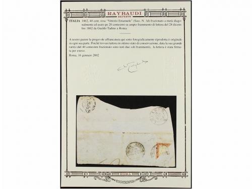 Δ ITALIA. Sa. 3. 1862. 40 cts. rosa carmín bisectado usado s