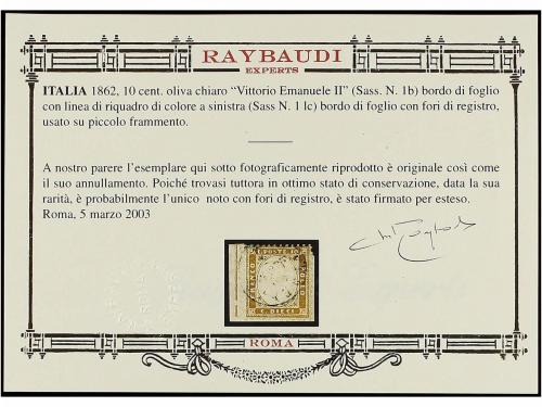 Δ ITALIA. Sa. 1bId. 10 cts. oliva sobre pequeño fragmento, b