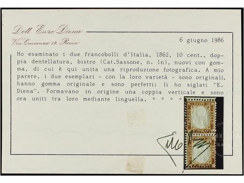 * ITALIA. Sa. 1n. 10 cts. bistre amarillo. Pareja vertical c
