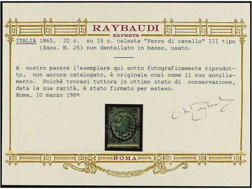 ° ITALIA. Sa. 25. 20 cts. s. 15 cts. azul SIN DENTAR MARGEN 
