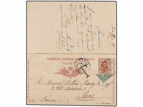 ✉ ITALIA. Sa. 37. 1889. ROMA a PARÍS. Entero Postal doble de
