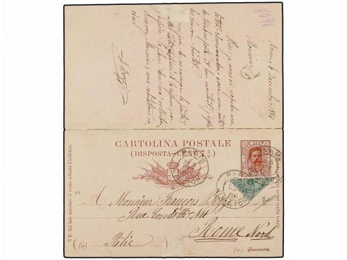 ✉ ITALIA. Sa. 37. 1889. ROMA a PARÍS. Entero Postal doble de