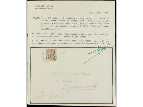 ✉ ITALIA. Sa. T-15gba. 1865. FIRENZE a CAPANNOLI. 2 cts. cas