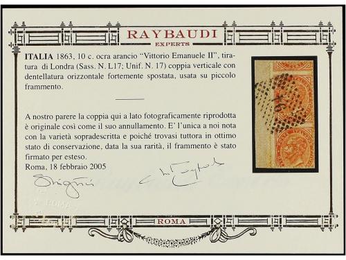 Δ ITALIA. Sa. L17e. 10 cts. ocre. Pareja vertical sobre frag