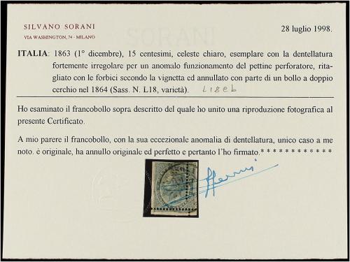 ° ITALIA. Sa. L 16eb. 5 cts. gris, DENTADO DESPLAZADO EN LOS