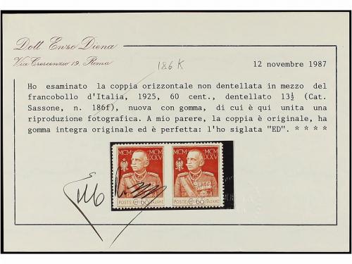 ** ITALIA. Sa. 186k. 1925. 60 cts. carmín, dent. 13 1/2. Par