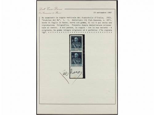 * ITALIA. Sa. 187. 1925. 1 Lira azul, dent. 11 y 13 1/2. Div