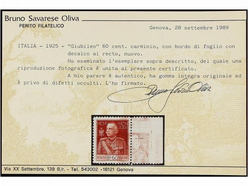 ** ITALIA. Sa. 186. 1925. 60 cts. carmín CALCO DE LA IMPRESI