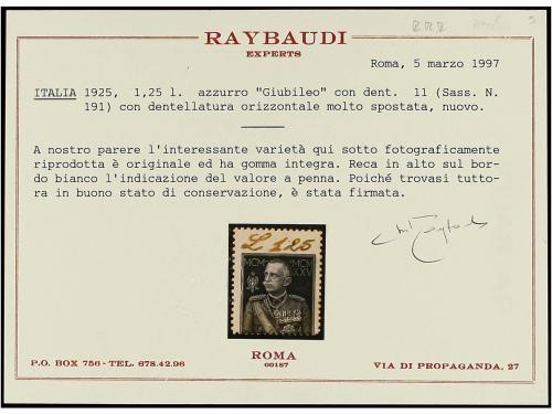 ** ITALIA. Sa. 188. 1925. (1,25 liras) azul, DENTADO DESPLAZ