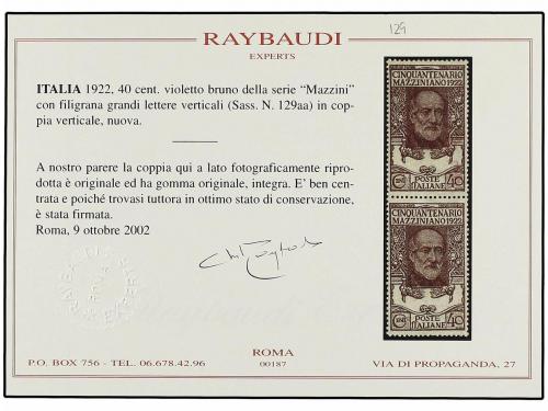 ** ITALIA. Sa. 129aa. 1922. 40 cts. castaño violeta. Pareja 