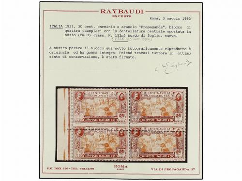 ** ITALIA. Sa. 132K. 1923. 30 cents. carmín y naranja. Bloqu