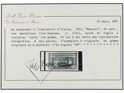 * ITALIA. Sa. 153d. 1923. 30 cts. negro y gris SIN DENTAR. R