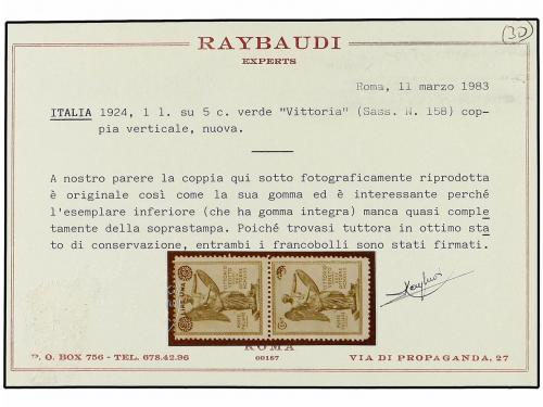 * ITALIA. Sa. 158. 1924. 1 Lira s. 5 cts. verde. Pareja vert