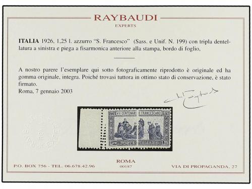 ** ITALIA. Sa. 199. 1926. 1,25 liras azul, dent. 11. FUELLE 