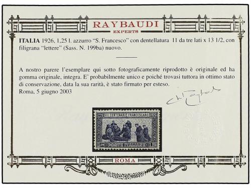 ** ITALIA. Sa. 199a. 1926. 1,25 liras azul dent. 11 por tres