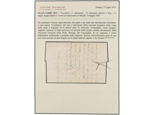 ✉ ITALIA ANTIGUOS ESTADOS: CERDEÑA. 1826 (3-V). Doble hoja d